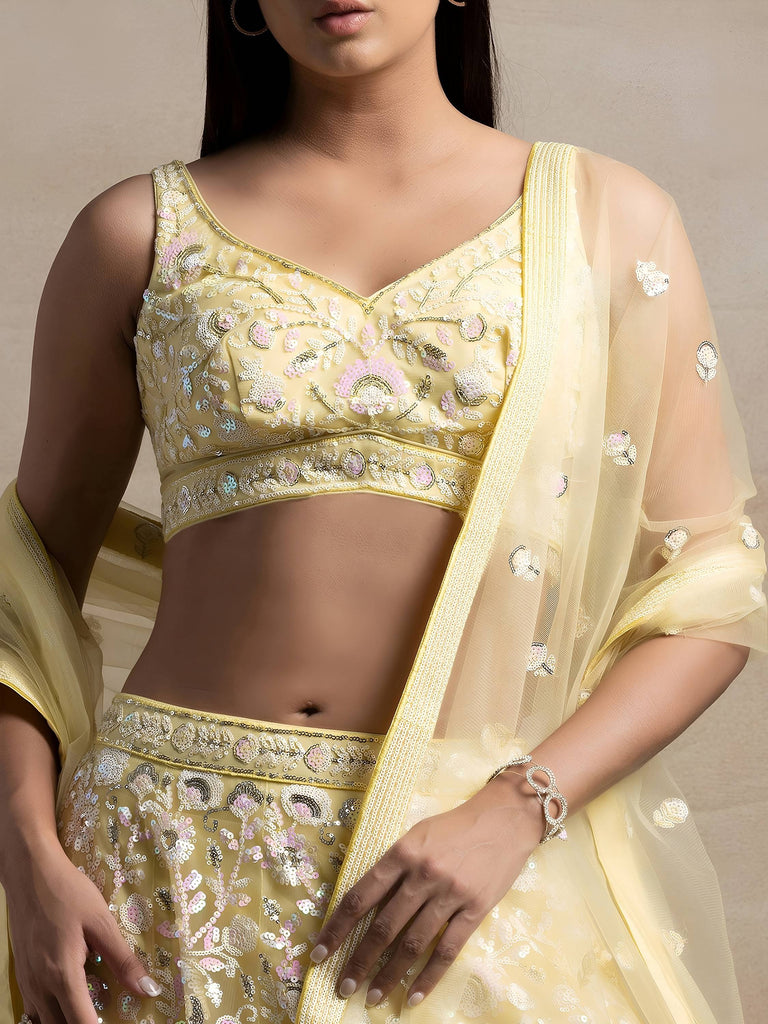 Beautiful Yellow Sequins Net Party Wear Lehenga Choli With Dupatta