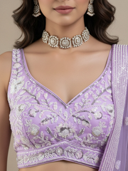 Glowing Lavender Sequins Embroidered Net Party Wear Lehenga Choli