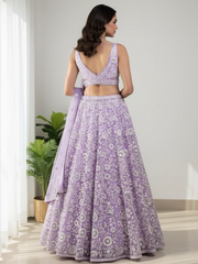 Glowing Lavender Sequins Embroidered Net Party Wear Lehenga Choli
