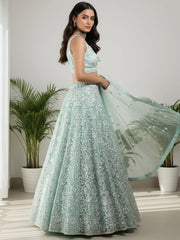 Sparkling Green Sequins Embroidered Net Reception Wear Lehenga Choli