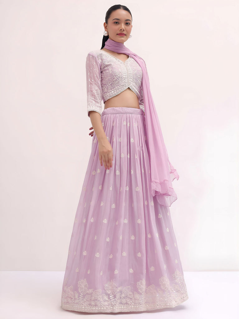 Attractive Pink Thread Embroidered Georgette Event Wear Lehenga Choli