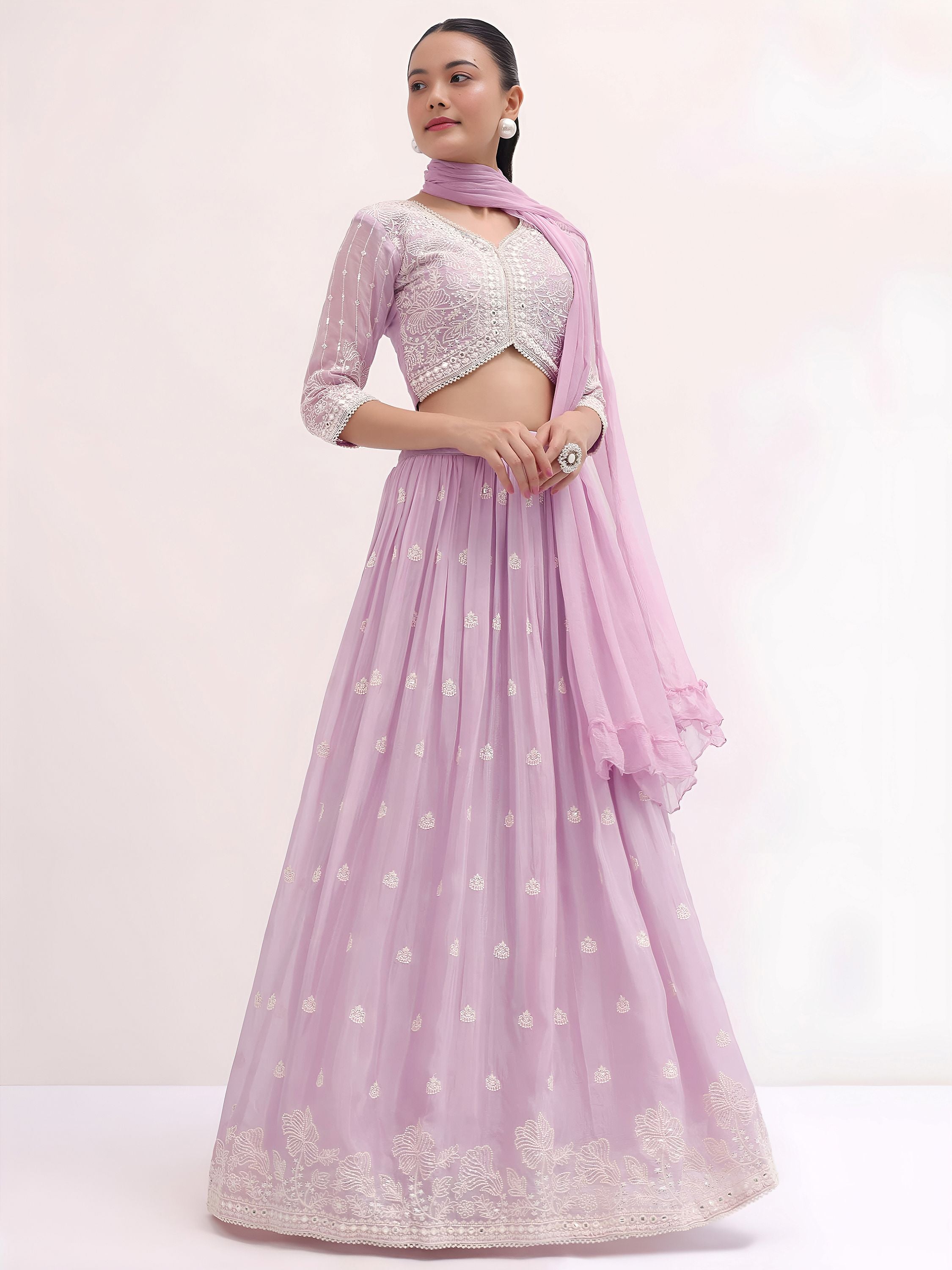 Attractive Pink Thread Embroidered Georgette Event Wear Lehenga Choli