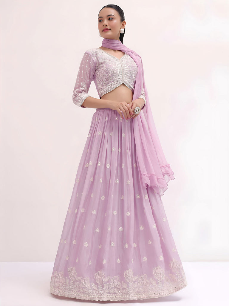 Attractive Pink Thread Embroidered Georgette Event Wear Lehenga Choli