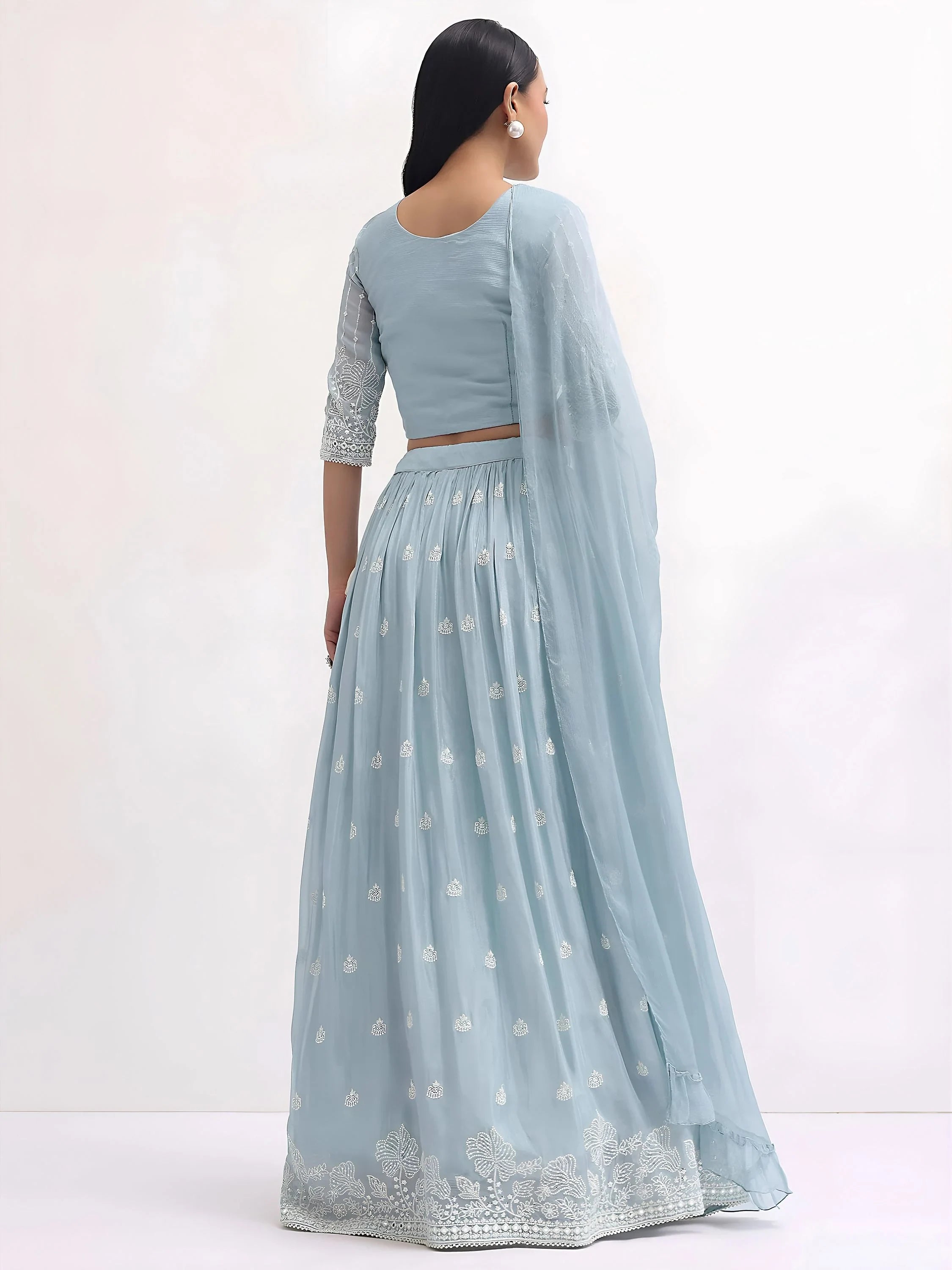Adorable Blue Thread Embroidered Georgette Party Wear Lehenga Choli