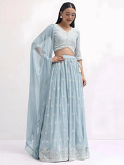 Adorable Blue Thread Embroidered Georgette Party Wear Lehenga Choli