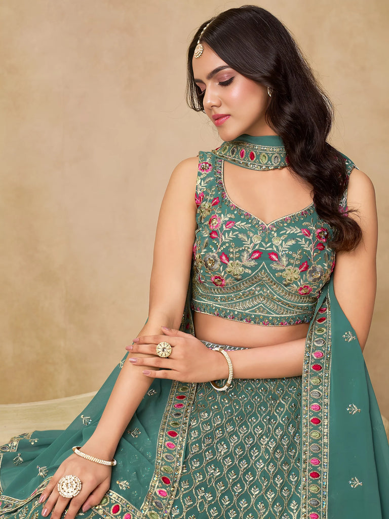 Charming Green Zari Embroidered Georgette Wedding Wear Lehenga Choli