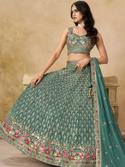 Charming Green Zari Embroidered Georgette Wedding Wear Lehenga Choli