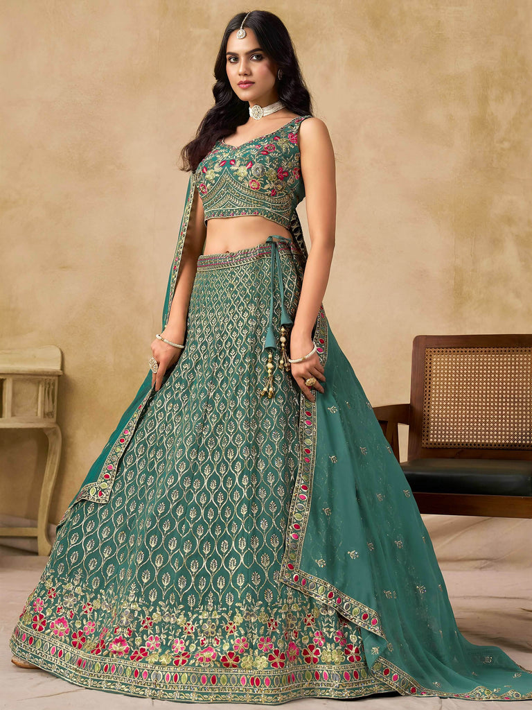 Charming Green Zari Embroidered Georgette Wedding Wear Lehenga Choli
