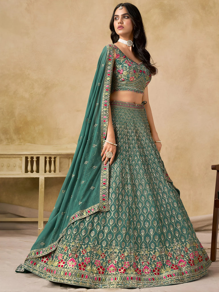 Charming Green Zari Embroidered Georgette Wedding Wear Lehenga Choli