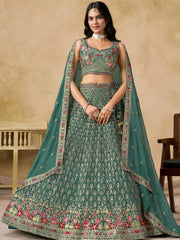 Charming Green Zari Embroidered Georgette Wedding Wear Lehenga Choli