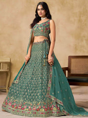 Charming Green Zari Embroidered Georgette Wedding Wear Lehenga Choli