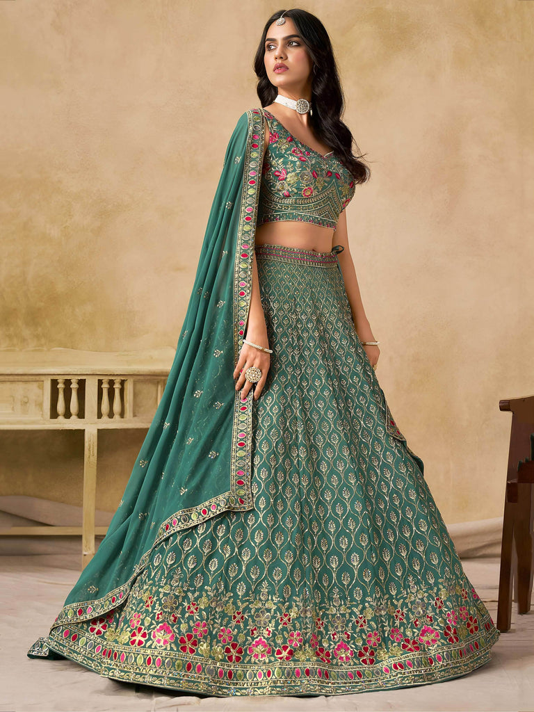Charming Green Zari Embroidered Georgette Wedding Wear Lehenga Choli