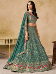 Charming Green Zari Embroidered Georgette Wedding Wear Lehenga Choli