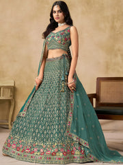 Charming Green Zari Embroidered Georgette Wedding Wear Lehenga Choli