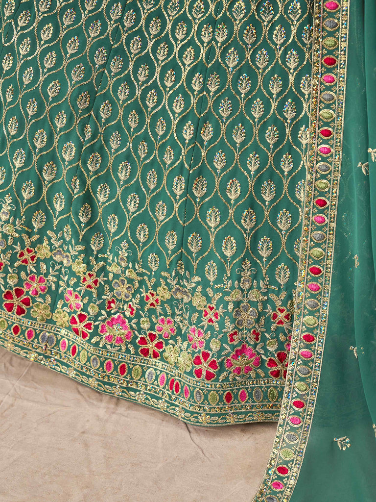 Charming Green Zari Embroidered Georgette Wedding Wear Lehenga Choli