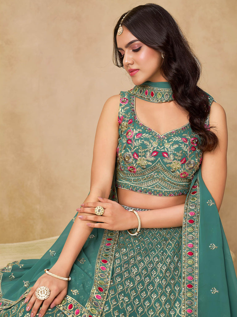 Charming Green Zari Embroidered Georgette Wedding Wear Lehenga Choli