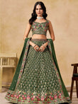 Beautiful Green Zari Embroidered Georgette Mehendi Wear Lehenga Choli