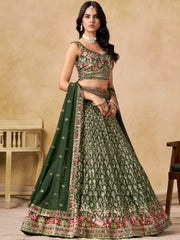 Beautiful Green Zari Embroidered Georgette Mehendi Wear Lehenga Choli