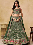 Beautiful Green Zari Embroidered Georgette Mehendi Wear Lehenga Choli