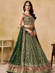 Beautiful Green Zari Embroidered Georgette Mehendi Wear Lehenga Choli