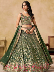 Beautiful Green Zari Embroidered Georgette Mehendi Wear Lehenga Choli