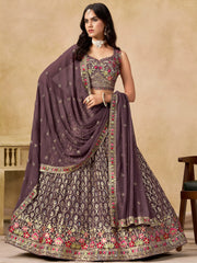 Amazing Purple Zari Embroidered Georgette Wedding Wear Lehenga Choli