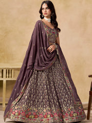 Amazing Purple Zari Embroidered Georgette Wedding Wear Lehenga Choli