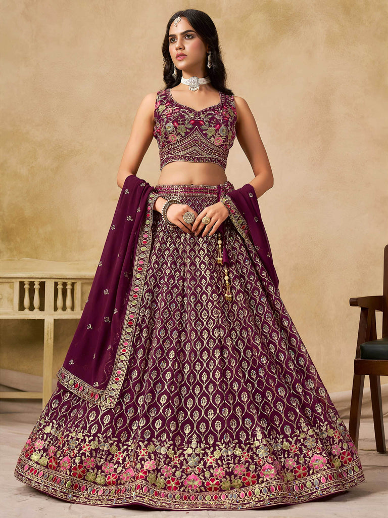 Alluring Maroon Zari Embroidered Georgette Wedding Wear Lehenga Choli