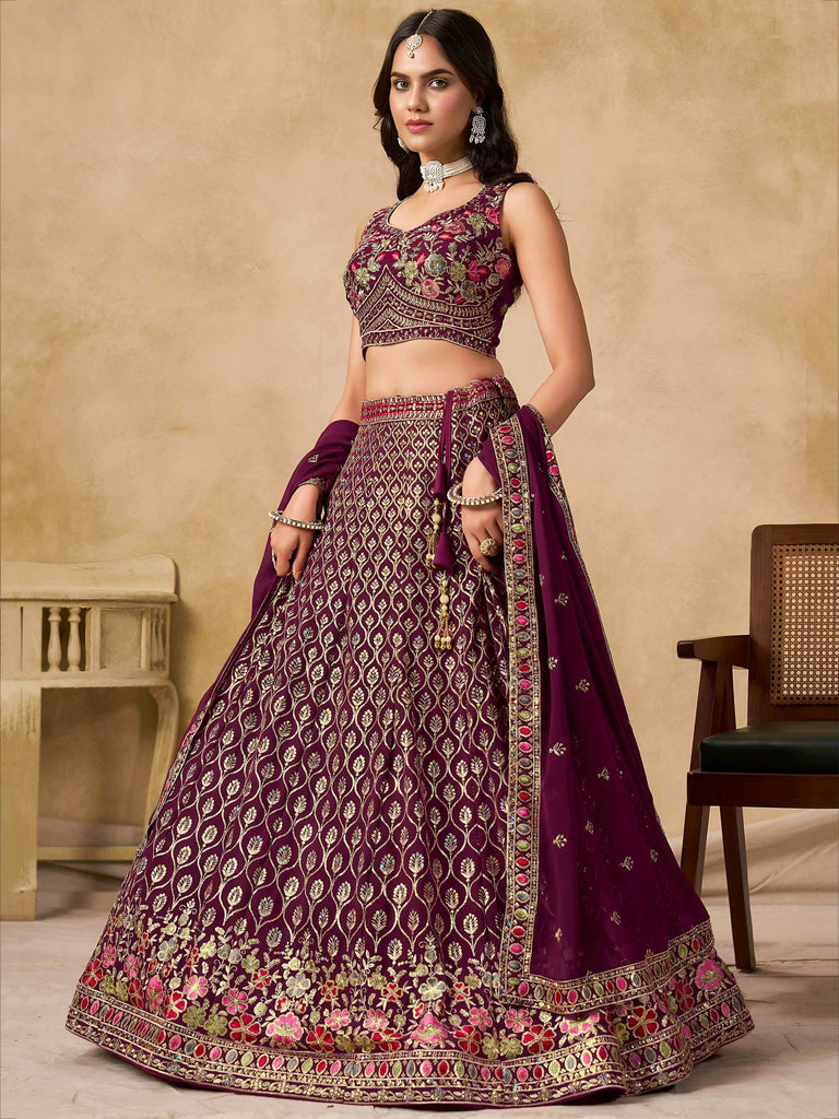 Alluring Maroon Zari Embroidered Georgette Wedding Wear Lehenga Choli