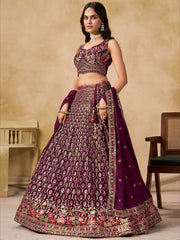 Alluring Maroon Zari Embroidered Georgette Wedding Wear Lehenga Choli