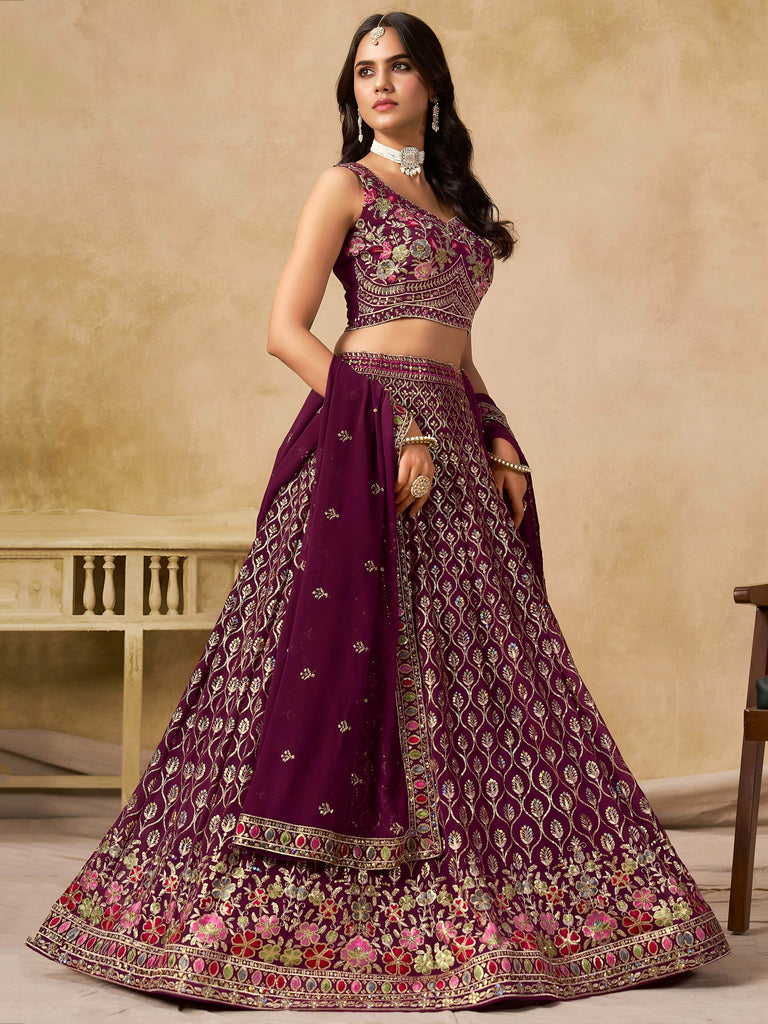 Alluring Maroon Zari Embroidered Georgette Wedding Wear Lehenga Choli