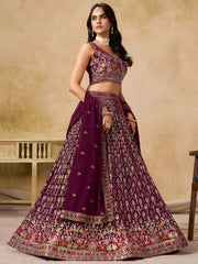 Alluring Maroon Zari Embroidered Georgette Wedding Wear Lehenga Choli