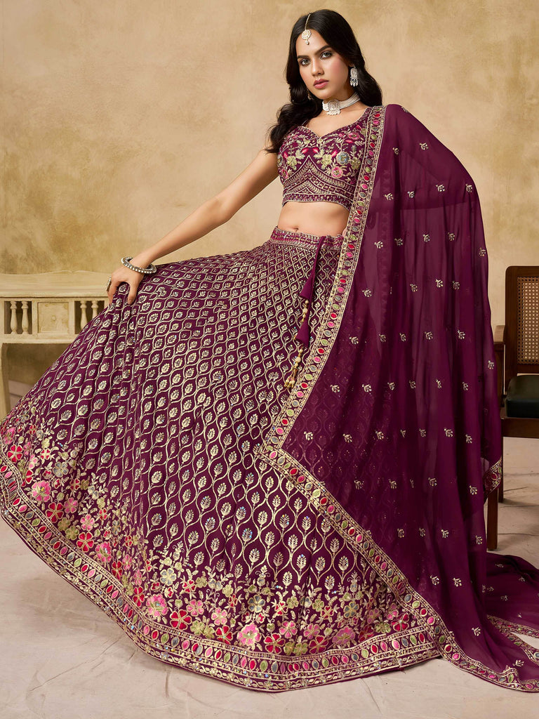 Alluring Maroon Zari Embroidered Georgette Wedding Wear Lehenga Choli