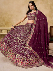 Alluring Maroon Zari Embroidered Georgette Wedding Wear Lehenga Choli