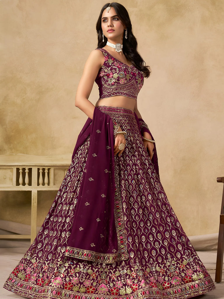 Alluring Maroon Zari Embroidered Georgette Wedding Wear Lehenga Choli