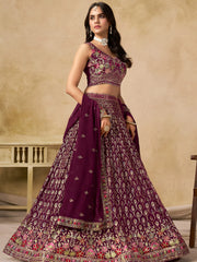 Alluring Maroon Zari Embroidered Georgette Wedding Wear Lehenga Choli
