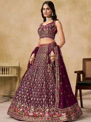 Alluring Maroon Zari Embroidered Georgette Wedding Wear Lehenga Choli