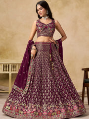 Alluring Maroon Zari Embroidered Georgette Wedding Wear Lehenga Choli
