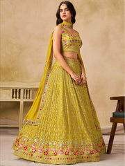 Classic Yellow Zari Embroidered Georgette Haldi Wear Lehenga Choli
