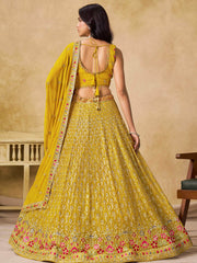Classic Yellow Zari Embroidered Georgette Haldi Wear Lehenga Choli