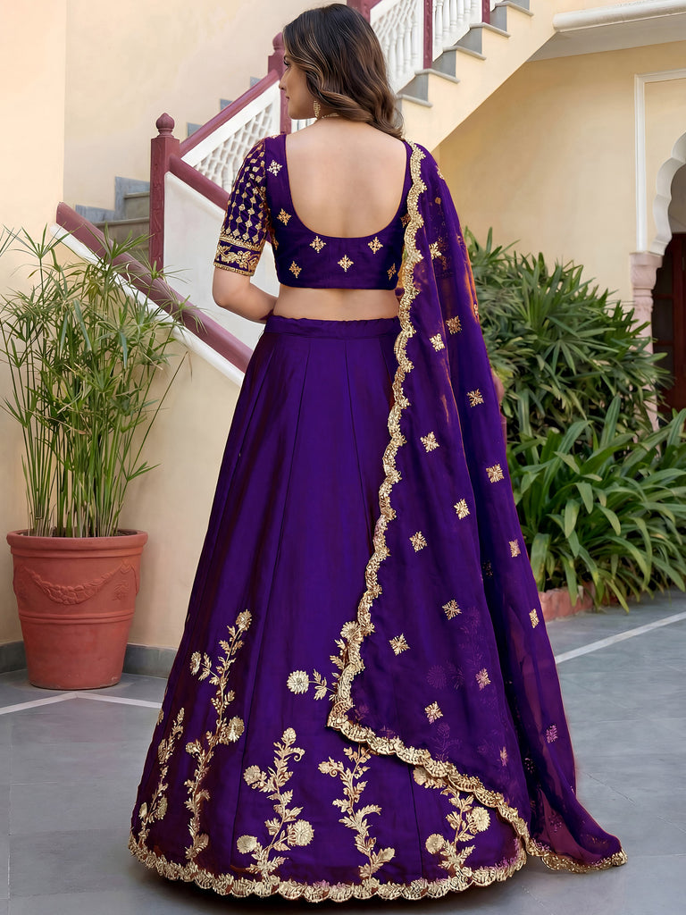 Fantastic Purple Thread Work Silk Reception Wear Lehenga Choli