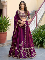 Elegant Wine Sequins Silk Traditional Lehenga Choli With Dupatta