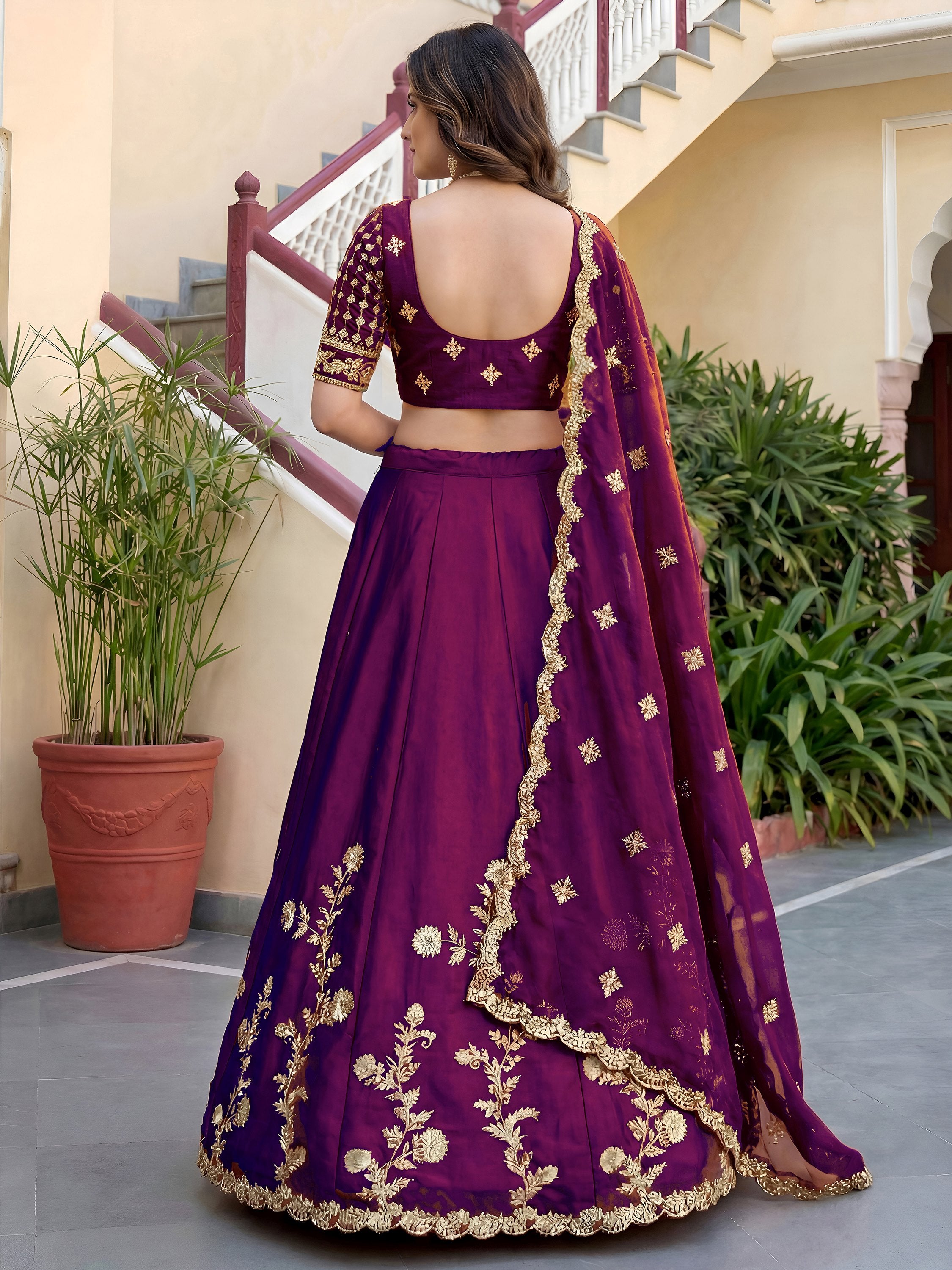 Elegant Wine Sequins Silk Traditional Lehenga Choli With Dupatta