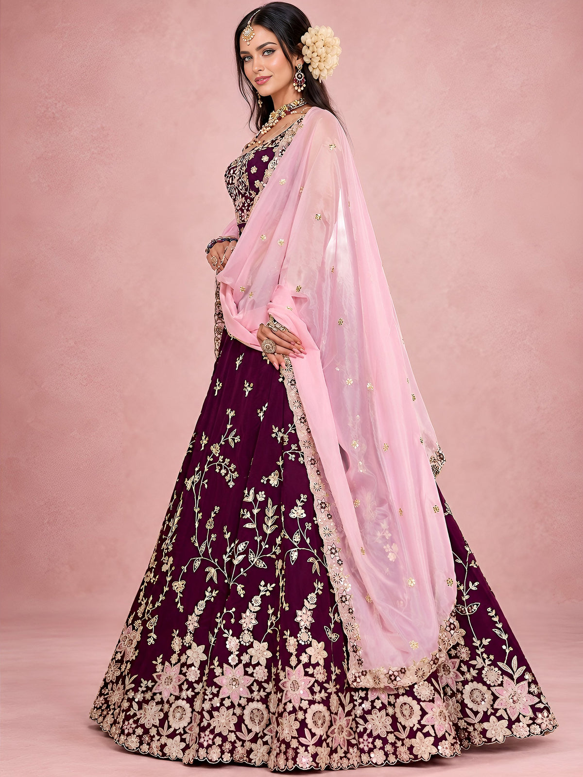 Adorable Maroon Dori Work Silk Reception Wear Lehenga Choli