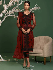 Red Thread Embroidery Net Festive Salwar Kameez