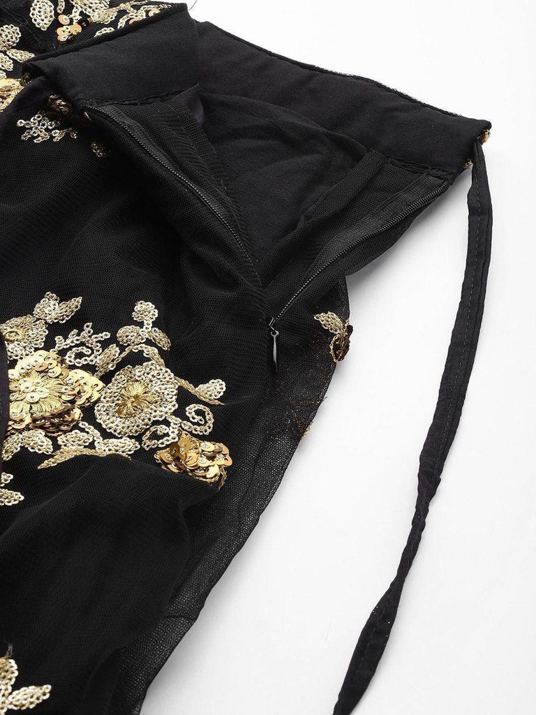 Black & Golden Sequinned Semi-stitched Myntra Lehenga & Blouse With Dupatta