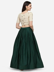 Timeless Green Cotton Sequins Work Traditional Crop Top Lehenga