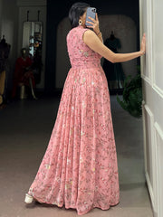 Captivating Pink Floral Printed Georgette Casual Wear Dress
