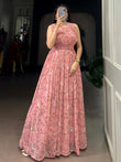 Captivating Pink Floral Printed Georgette Casual Wear Dress