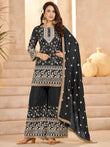 Captivating Black Embroidered Georgette Wedding Wear Palazzo Suit